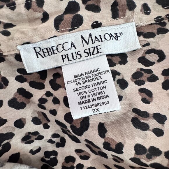 REBECCA MALONE Leopard Print Stretch Cotton Button Front Blouse Top Tunic 2X - Picture 2 of 6